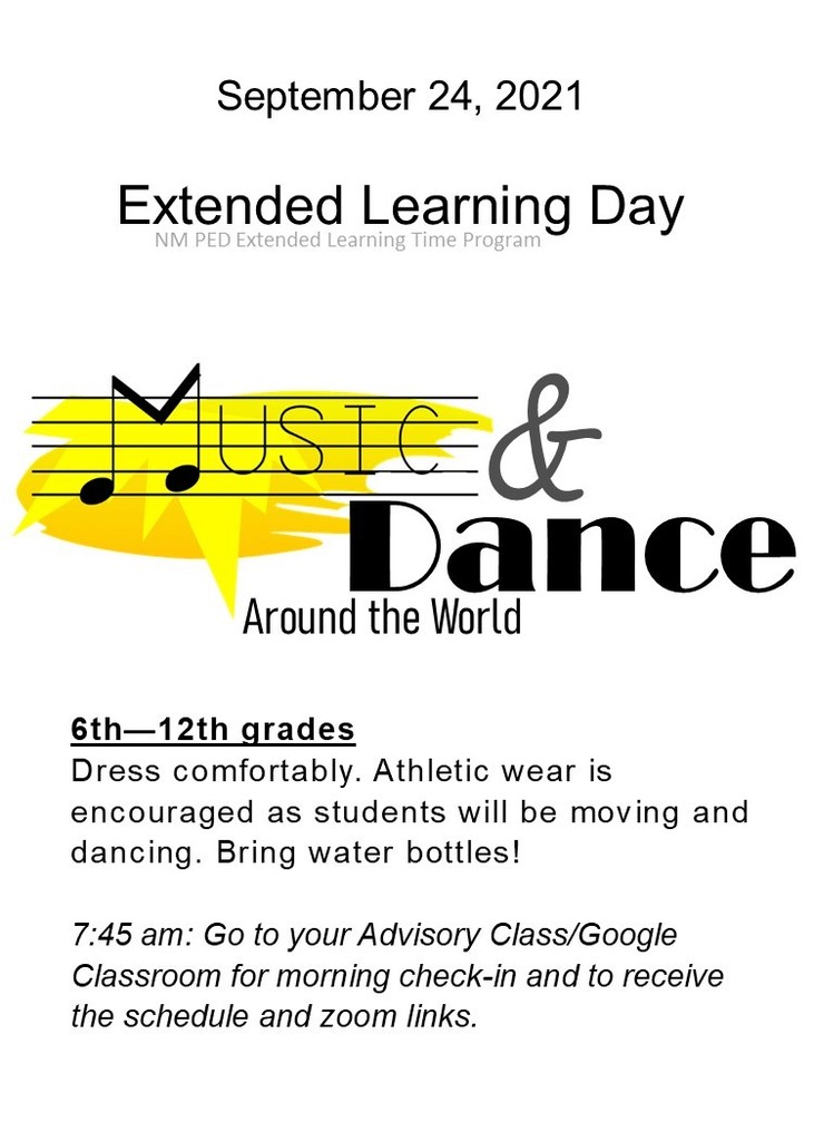 Image Description, Image shows information regarding the September 24, 2021 Secondary Extended Learning Day.