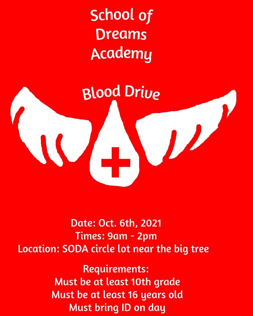 Image description of Blood Drive flyer. Information regarding the blood drive is written.