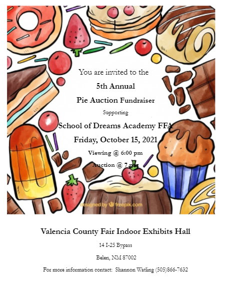 Pie Auction Flyer October 15th beginning at 6 pm.  
