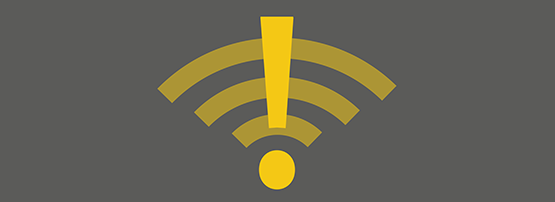 Image is a wifi signal with an exclamation point