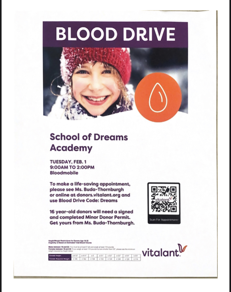 Image is of a blood drive advertisement on February 1st 2022.
