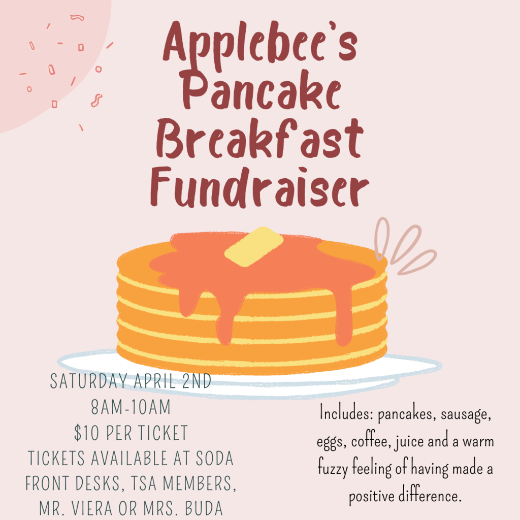 Pancake breakfast flyer for fundraiser on April 2nd