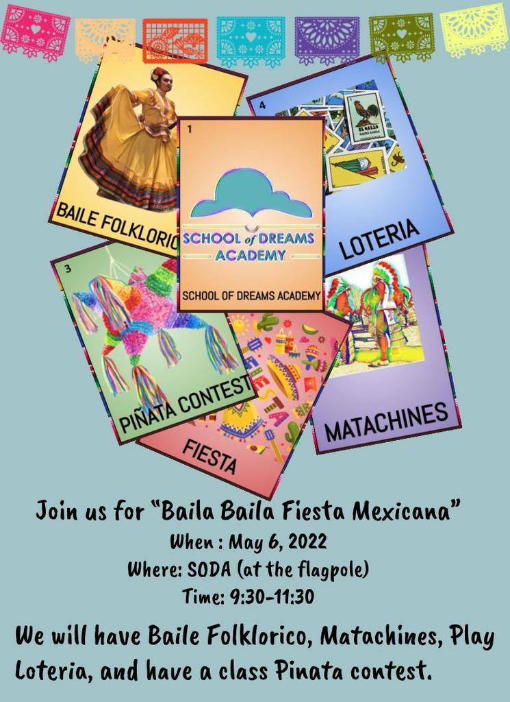 Image is of the flyer for Baila Baila Fiesta Mexicana