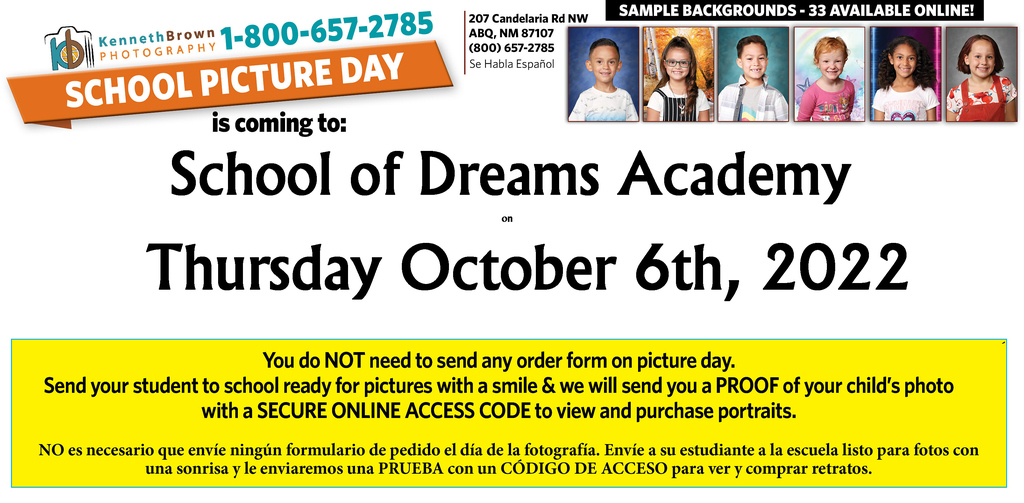 Image is  a flyer for picture day on October 6th