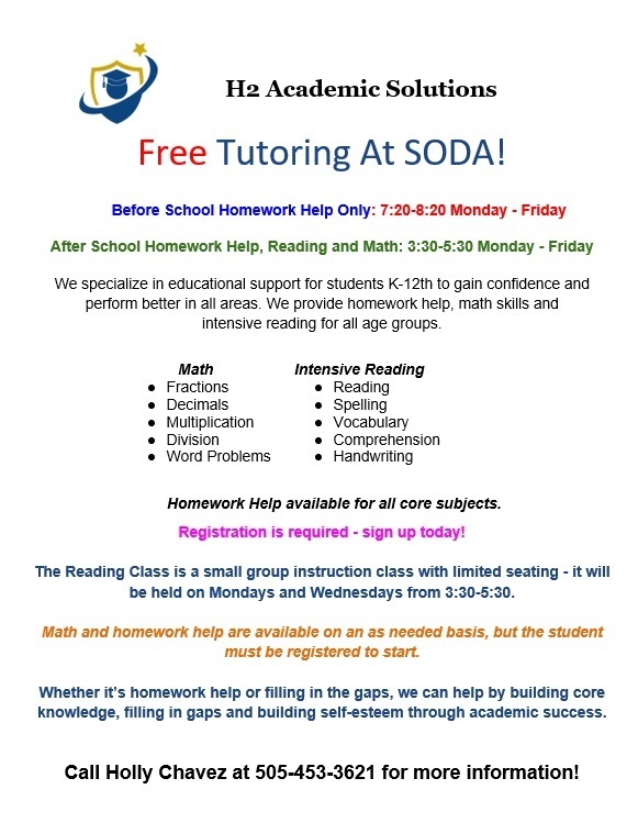 Free tutoring at SODA provided by H2 Academics