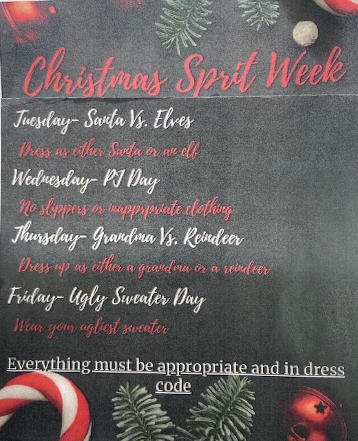 Image is Christmas Spirit Week flyer